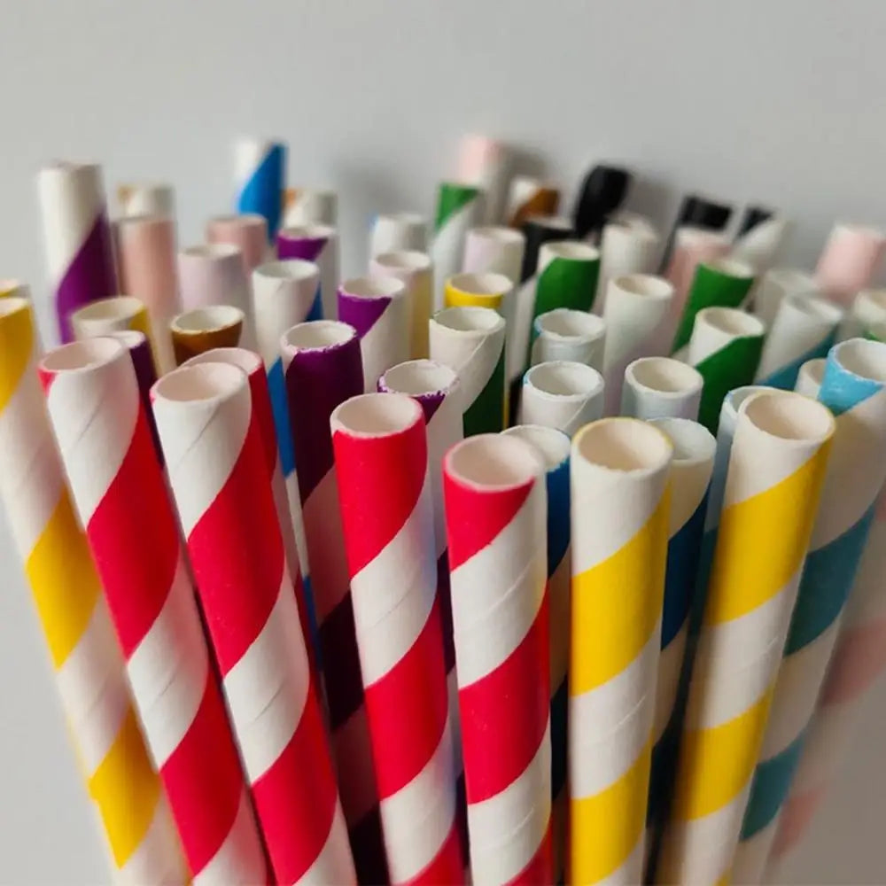 Colorful Stripe Paper Drinking Straws – 25-Pack Party Straws Disposable Paper Straws Babs