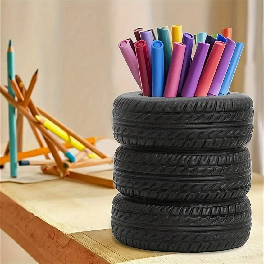 Tire-Shaped Pen Holder – Creative Office Desk Organizer Desk Pen Holder Babs Black