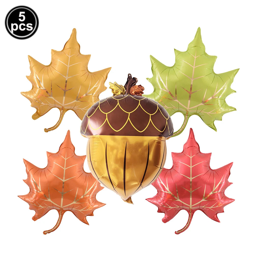 Thanksgiving Foil Balloons & Maple Leaf Banner Party Decor Party Balloon Decor Babs Brown As pictures show