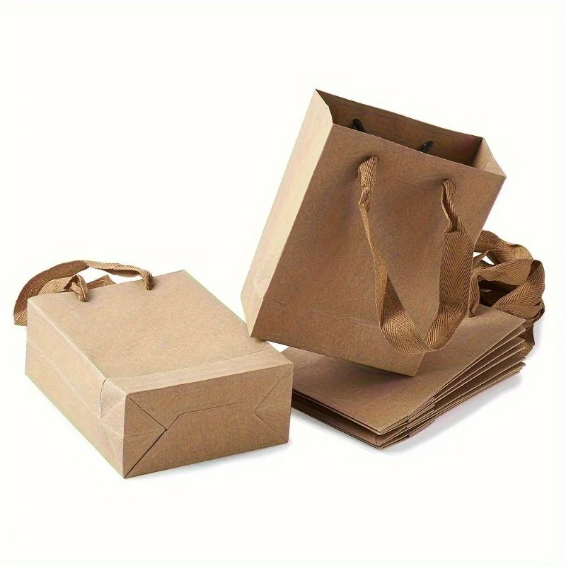 10pcs Brown Kraft Paper Bags with Nylon Handles | Gift & Shopping Kraft Paper Gift Bags Babs
