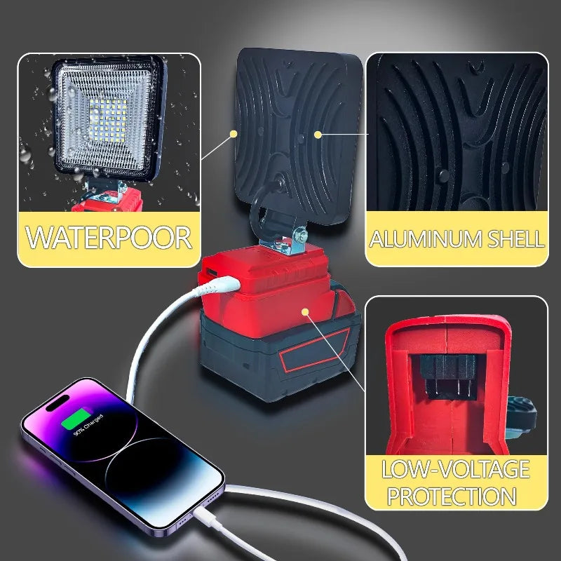 Cordless LED Work Floodlight 30W 3000LM | Dual USB Ports LED Work Floodlight Babs