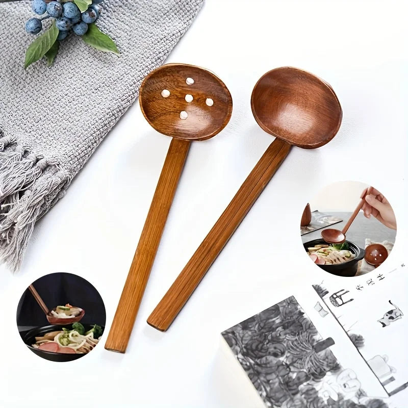 Long Handle Wooden Colander Spoon – Heat Resistant Hot Pot Colander Spoon Babs
