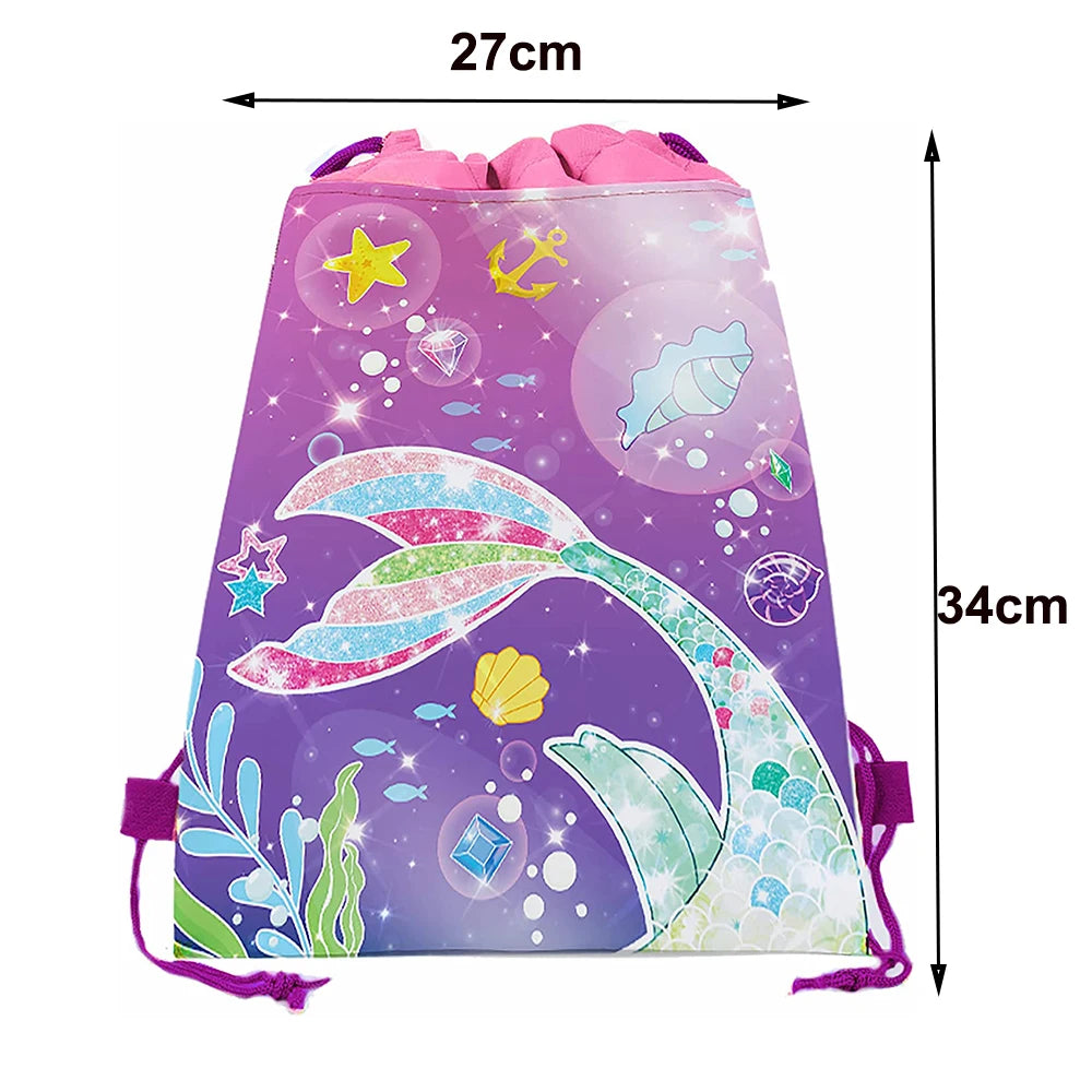 Non-Woven Drawstring Party Gift Bags for Boys & Girls Party Favor Bag Babs Mermaid 27x34cm