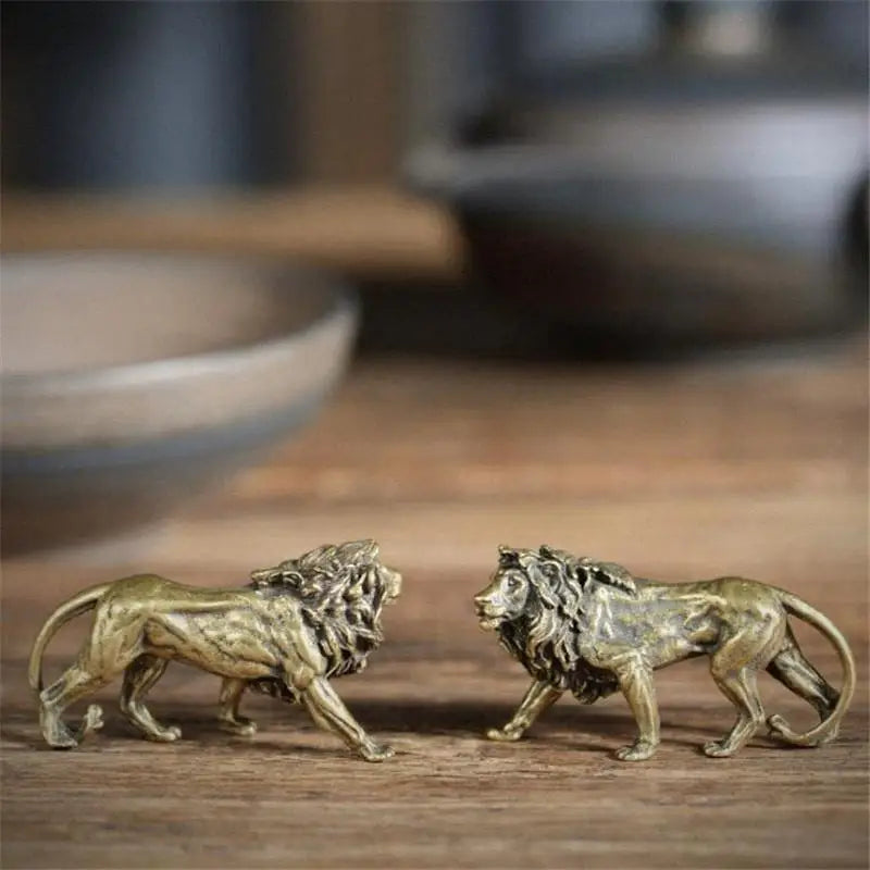 3D Mini Lion Brass Figurine | Retro Metal Sculpture Desk Ornament Metal Figurine Babs