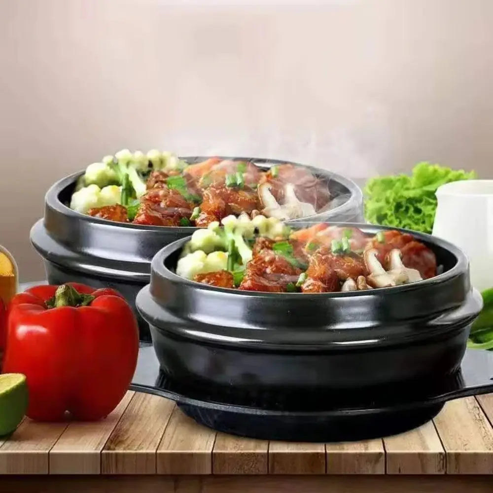 16cm Korean Stone Clay Pot with Tray | Bibimbap Cookware Clay Stone Pot Babs