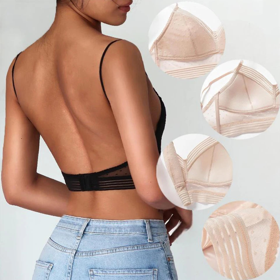Invisible Lace Low Back Wireless Bralette – Polka Dot Mesh Wireless Bralette Babs