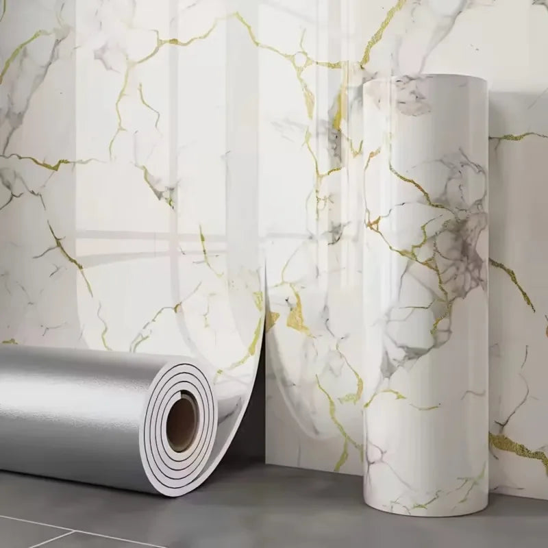 Peel & Stick Marble Wall Panel 300x40cm – Waterproof Foam Peel & Stick Wallpaper Babs Platinum-1Roll