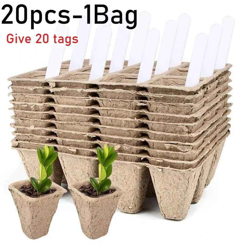 10-Cell Biodegradable Seed Starter Tray | Eco Paper Pulp Nursery Seed Starter Tray Babs 20pcs-1Bag