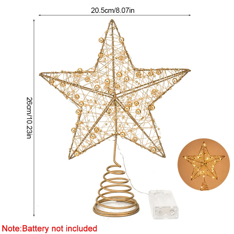 LED Star Christmas Tree Topper – Gold Iron & Pearl Wire Christmas Tree Topper Babs 1pc