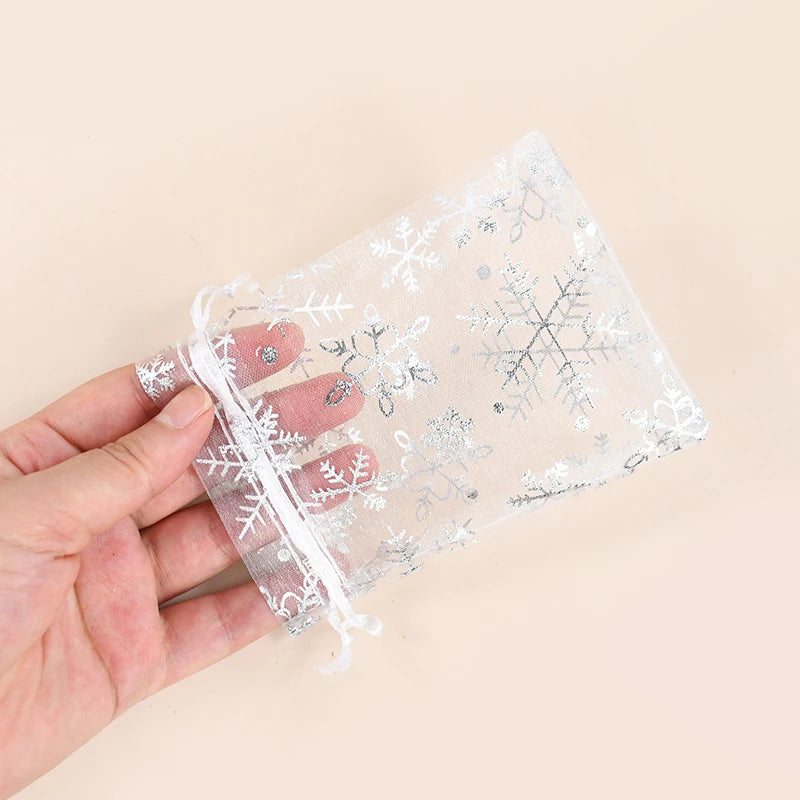 20Pcs Snowflake Organza Drawstring Gift Bags Gold Silver Organza Gift Bags Babs