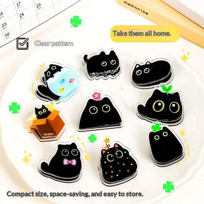 9-Piece Cute Black Cat Acrylic Paper Clips | Kawaii Stationery Acrylic Paper Clips Babs