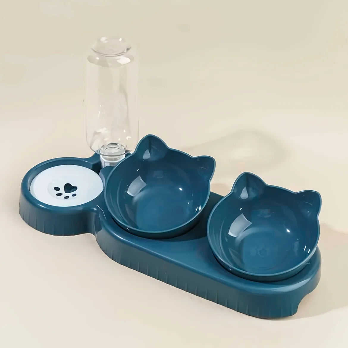 3-in-1 Tilted Cat Bowl Set with Gravity Water Feeder Cat Feeding Bowl Set Babs Navy Blue XXL