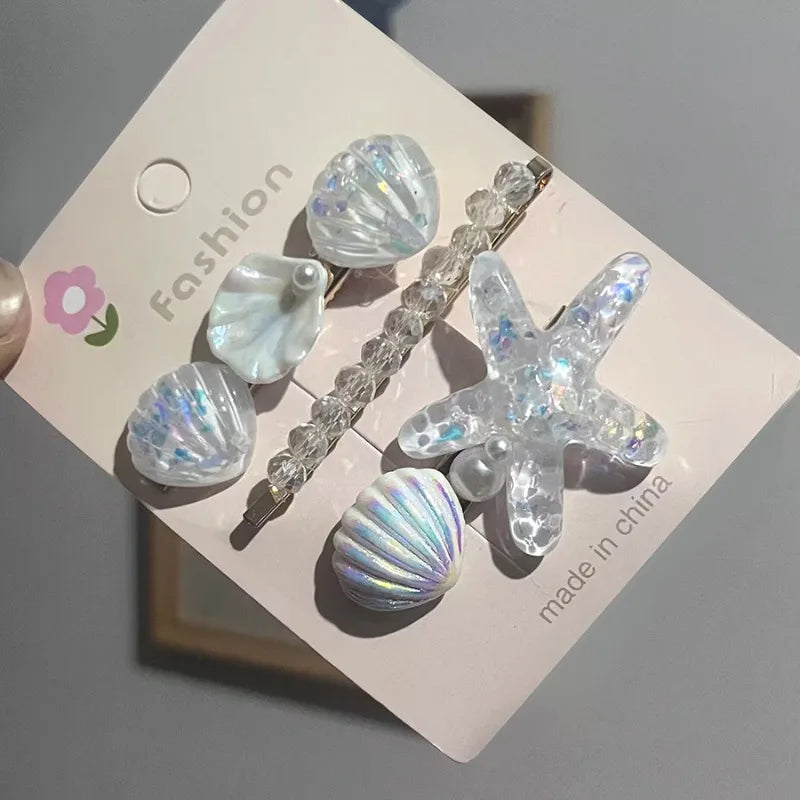 Ocean Hair Clip Set – Starfish Shell Pearl Barrettes Hair Clip Set Babs