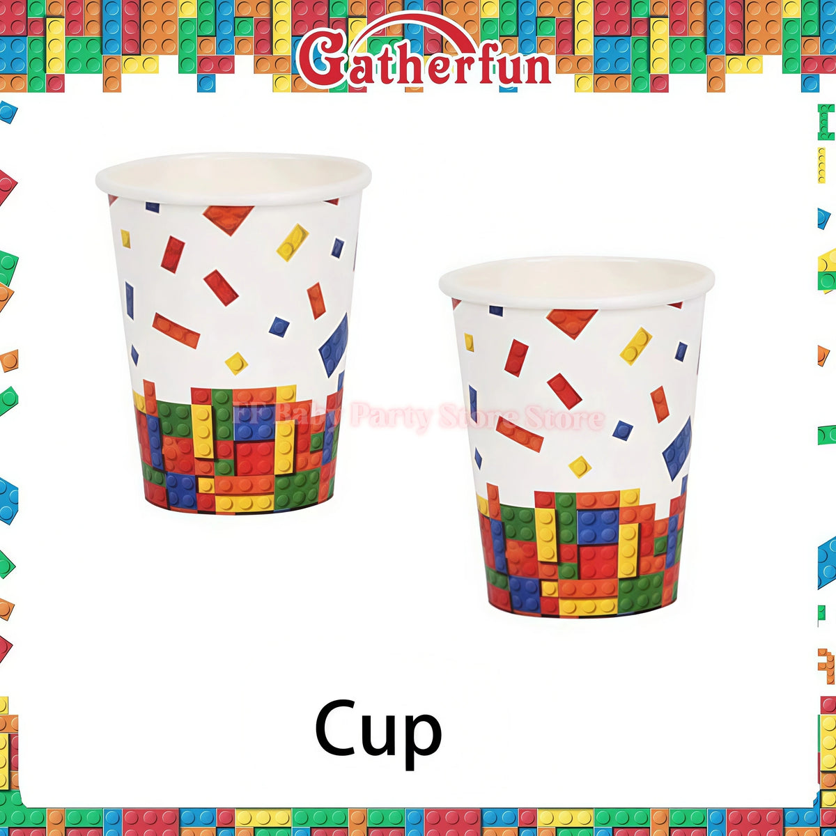 Building Blocks Birthday Party Kit – Plates, Cups, Balloons Party Tableware Kit Babs 10pcs Cups 3
