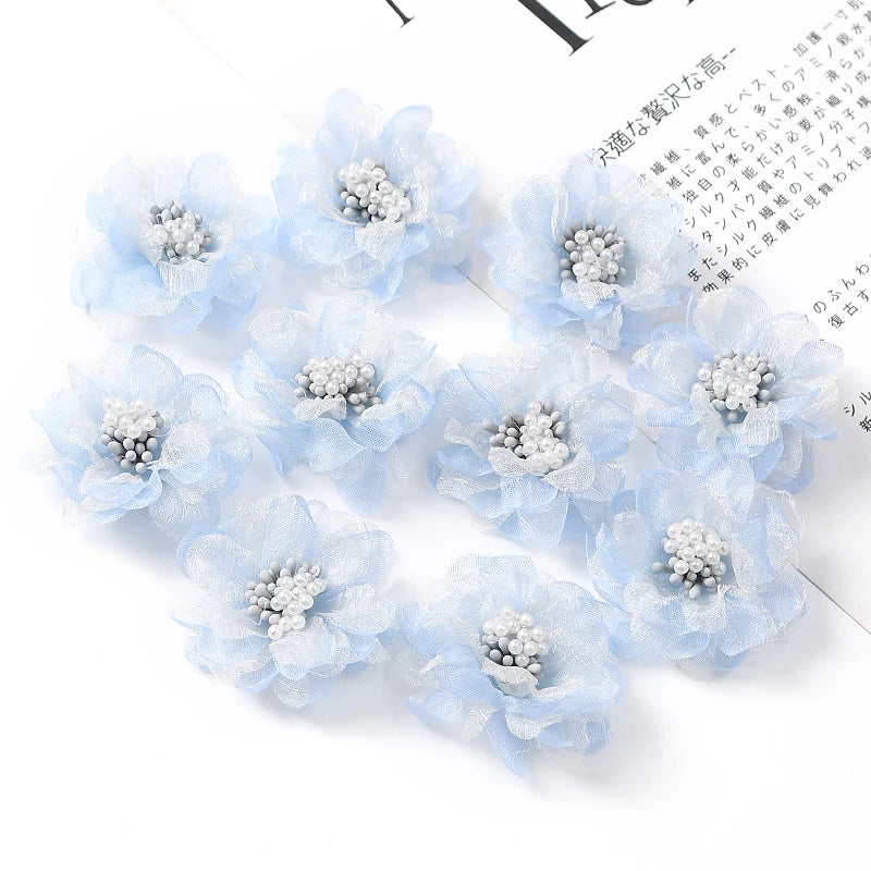 Mini Silk Rose Artificial Flower Heads 10/20Pcs – Wedding & DIY Artificial Flower Heads Babs Blue 10Pcs