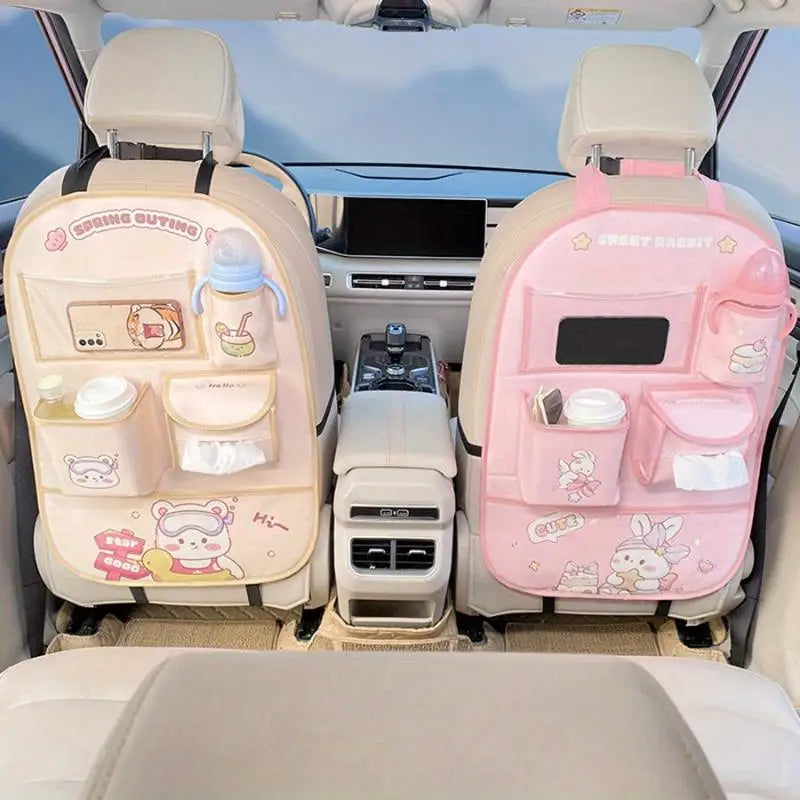 Cartoon Car Seat Back Organizer & Kick Mat – Bear & Bunny Car Seat Organizer Babs