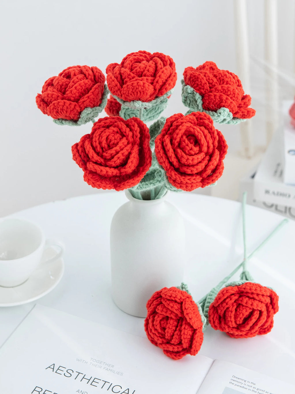 Handmade Crochet Rose Artificial Flowers for Wedding & Home Artificial Flowers Babs