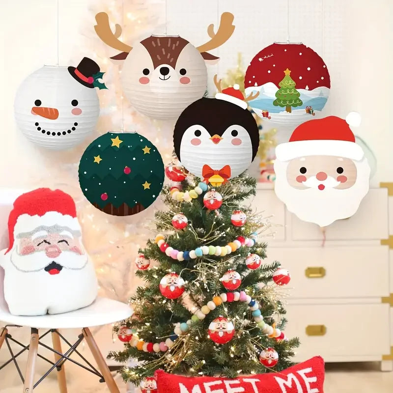 6-Piece Christmas Paper Lantern Set – Snowman & Santa Décor Christmas Hanging Lanterns Babs