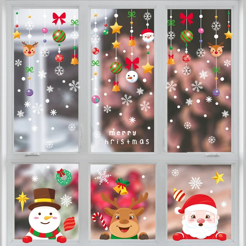 Christmas Window Stickers – Santa & Snowflake DIY Wall Decals Holiday Wall Decals Babs Set8
