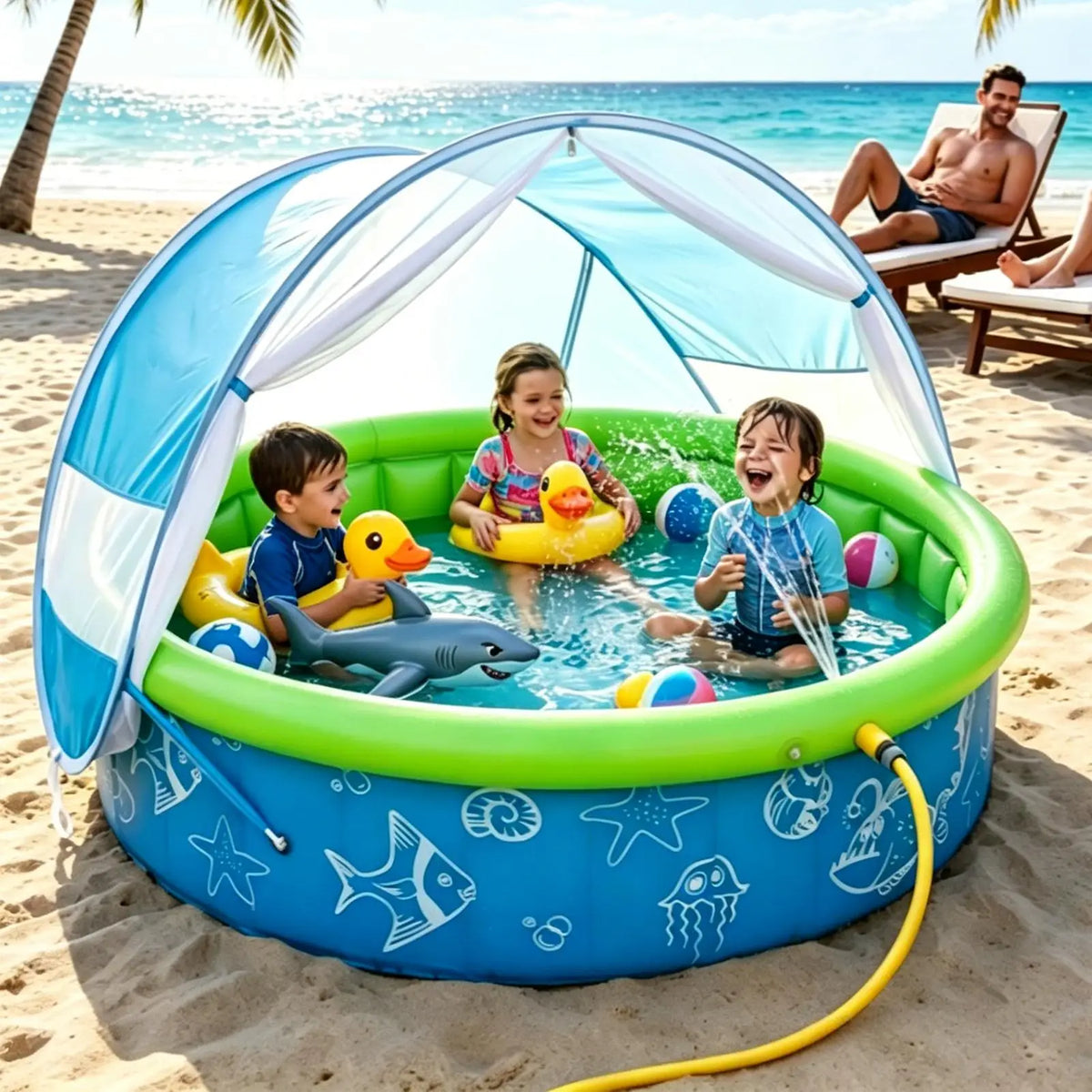 Foldable Kids Wading Pool with Sun Shade Canopy | Outdoor Kids Wading Pool Babs