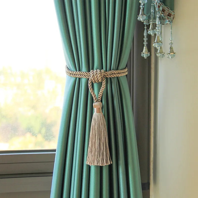 2pcs Handmade Tassel Curtain Tiebacks – Gold Rope Holdbacks Curtain Tieback Set Babs