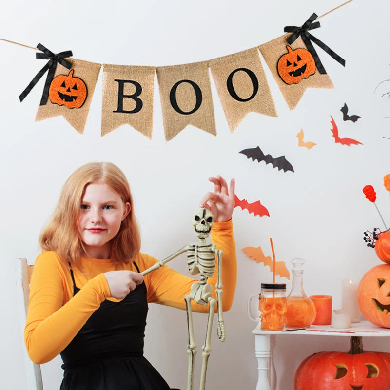 Halloween Burlap BOO Pumpkin Banner – Rustic Bunting Garland Halloween Bunting Banner Babs