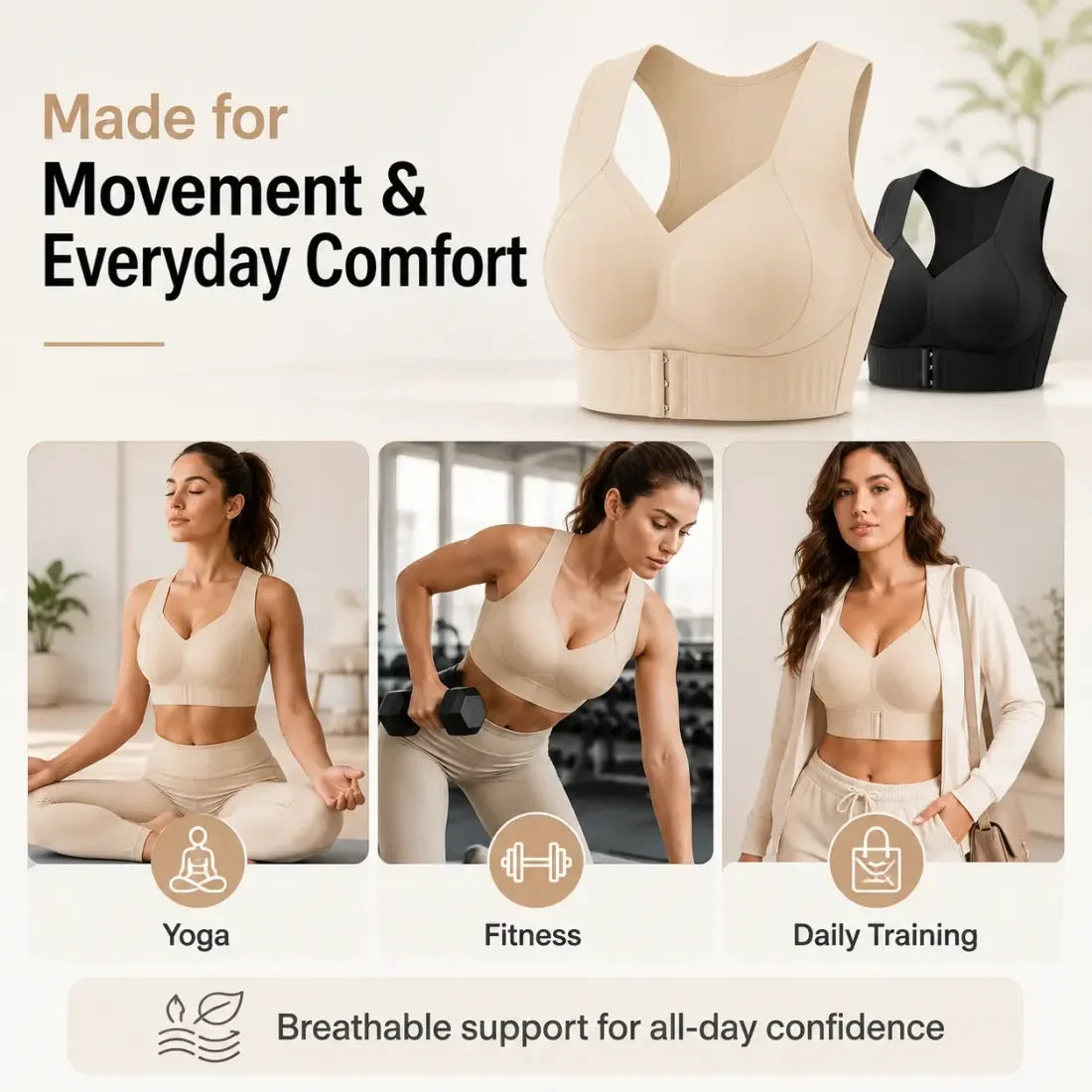 Women's Push Up Bralette – Front Closure, No Underwire, Back Support Push Up Bralette Babs