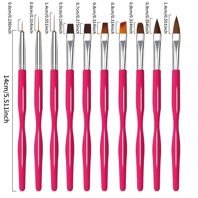 10-Piece Nail Art Brush Set – 3D Builder Gel & Acrylic Pens Nail Art Brush Set Babs