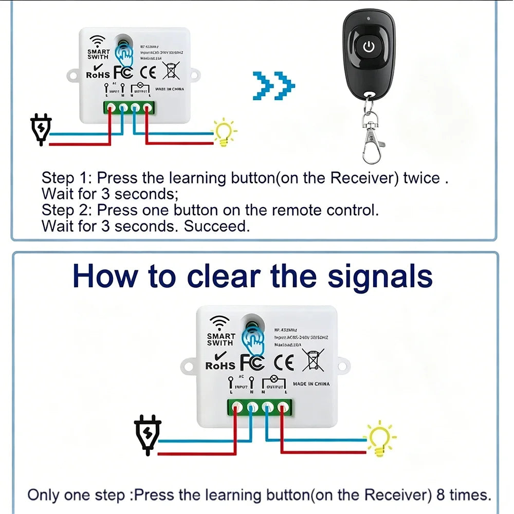 433MHz Wireless Remote Relay Switch 5-Pack – 110V/220V 10A Wireless Relay Switch Babs