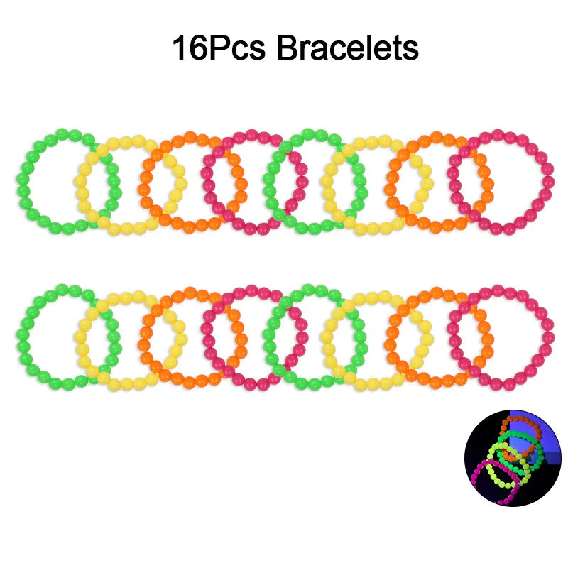 UV Neon Glow Necklaces & Bracelets Party Favors (4–32 Pcs) Glow Party Favors Babs 16Pcs Bracelets