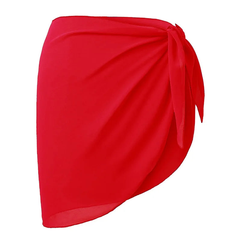 Chiffon Beach Sarong Wrap Skirt – Flowy Bikini Cover-Up Swimwear Cover-Up Babs Red-1PC One Size