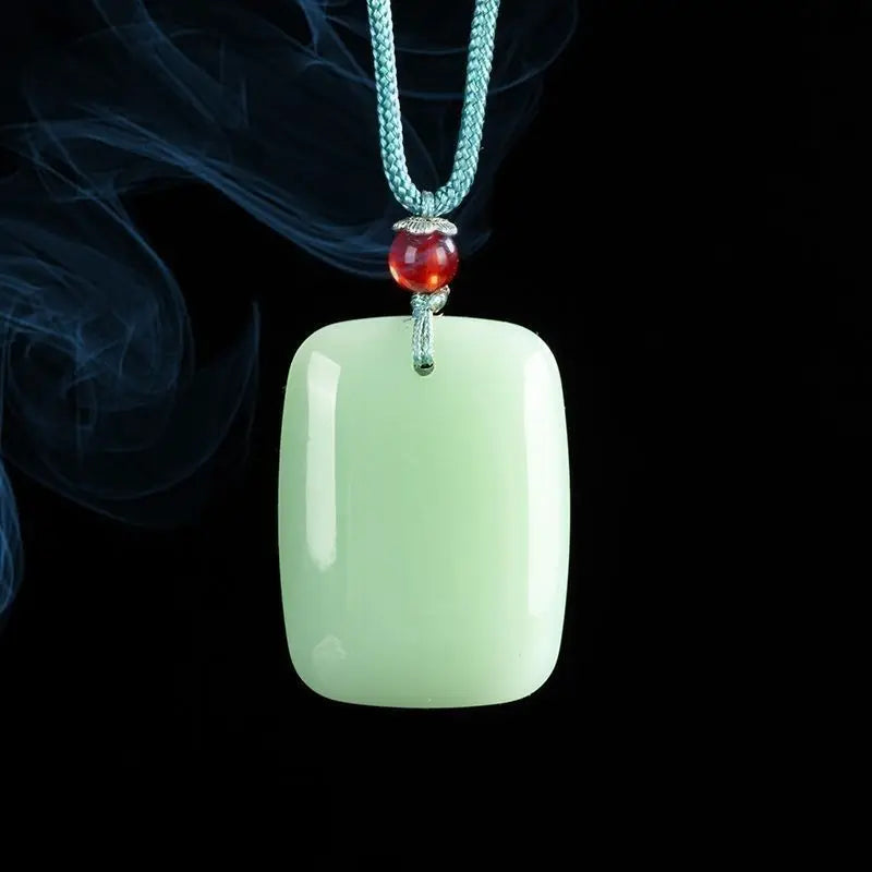 Jade Peace Pendant Necklace – Braided Cord & Red Bead Charm Pendant Necklace Babs Light green