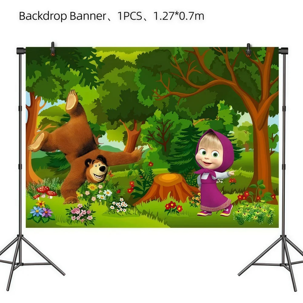 Bear Theme Kids Birthday Party Kit – Plates, Cups & Balloons Party Tableware Kit Babs Backdrop-120X80cm others