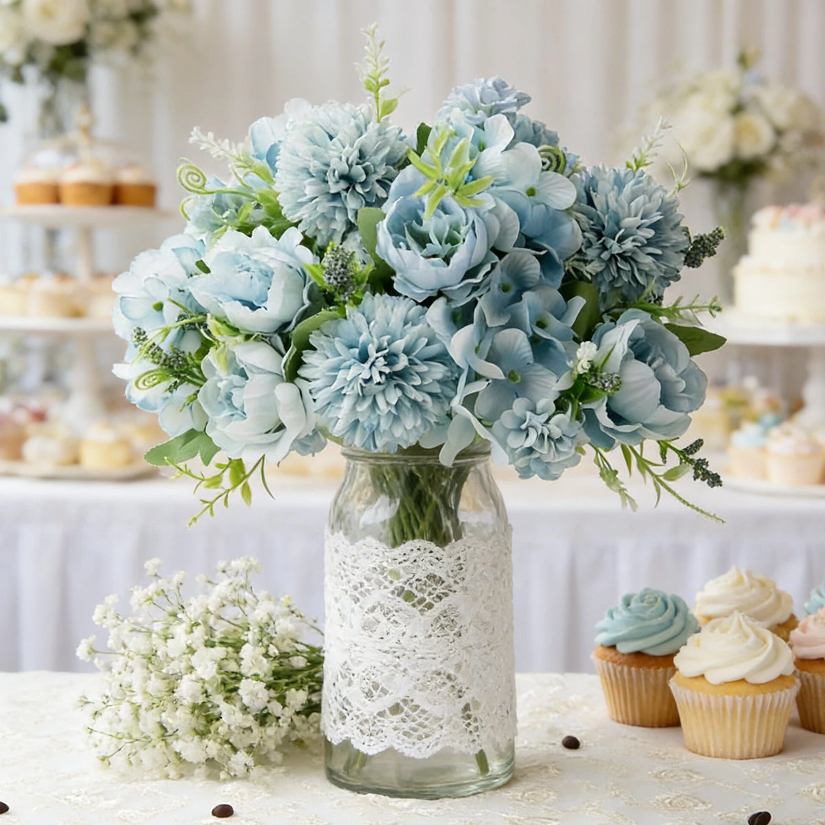 Artificial Silk Peony & Hydrangea Bouquet – 4 Bunches Artificial Flower Bouquet Babs