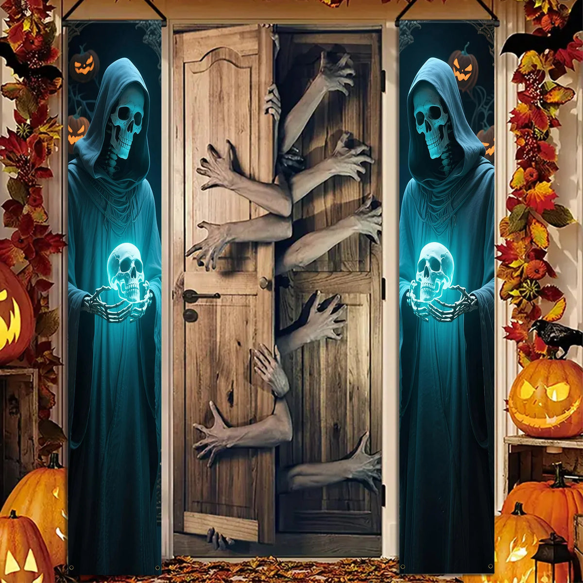Halloween Hanging Banner – Skeleton & Hooded Figure Décor Halloween Hanging Banner Babs