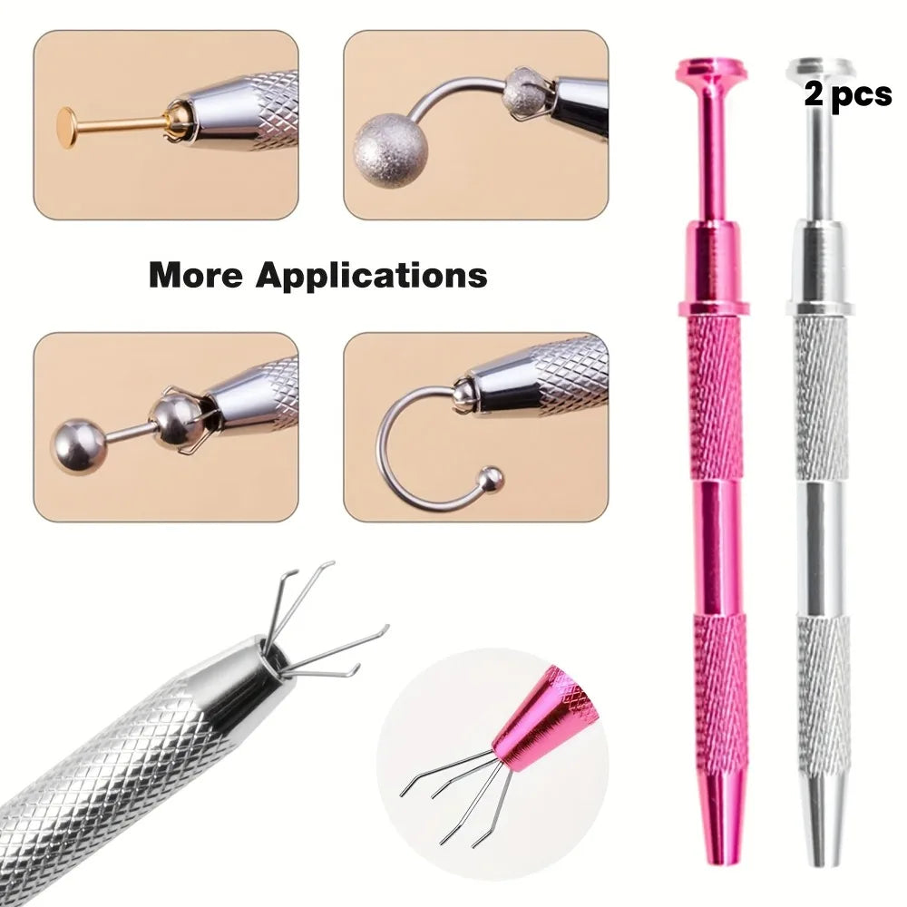 2pc Piercing Ball Grabber Tool – 4 Prong Stainless Steel Holder Piercing Tool Set Babs