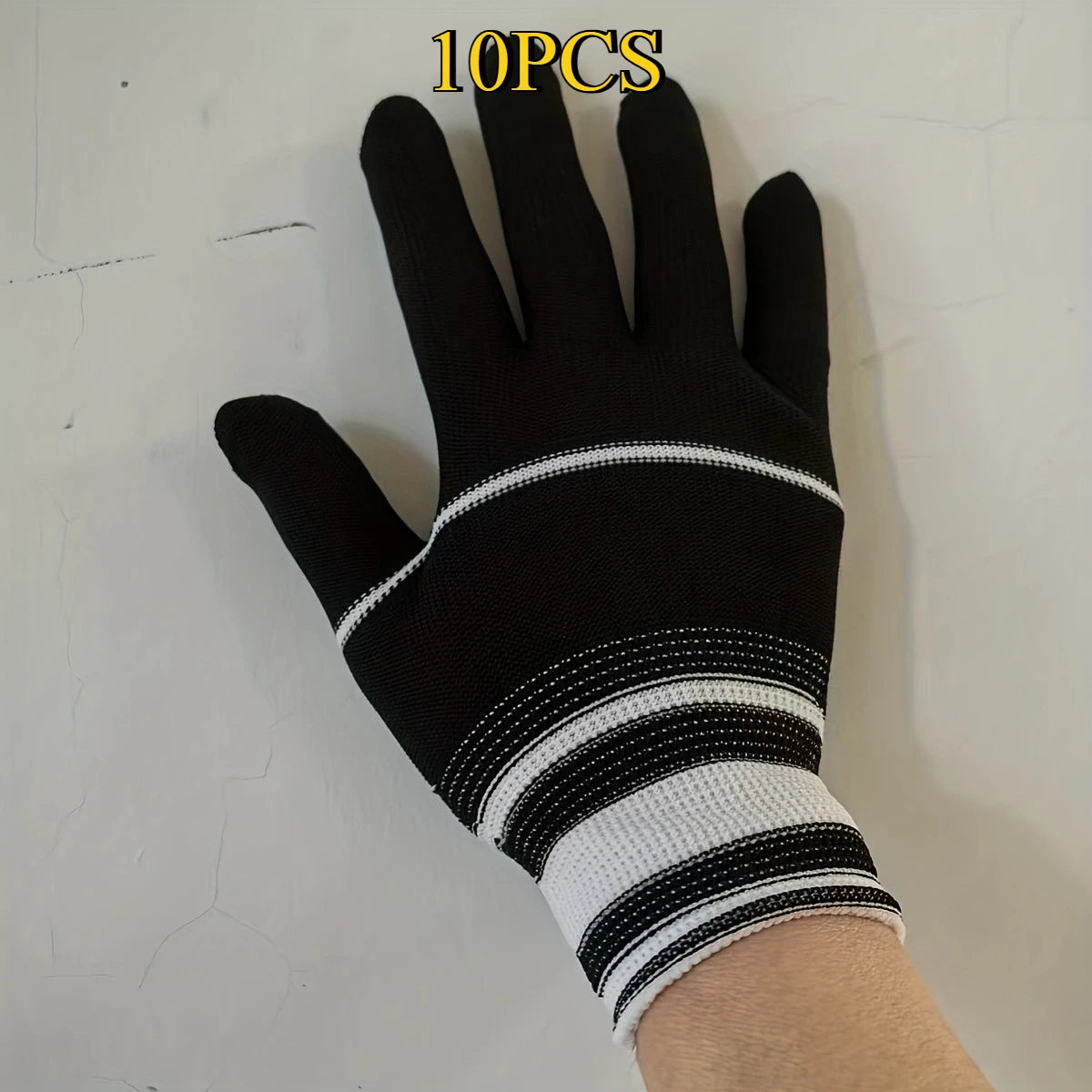 10-Pack Nylon Gloves – Grip Texture for Cycling, Fishing & Camping Nylon Knit Gloves Babs black