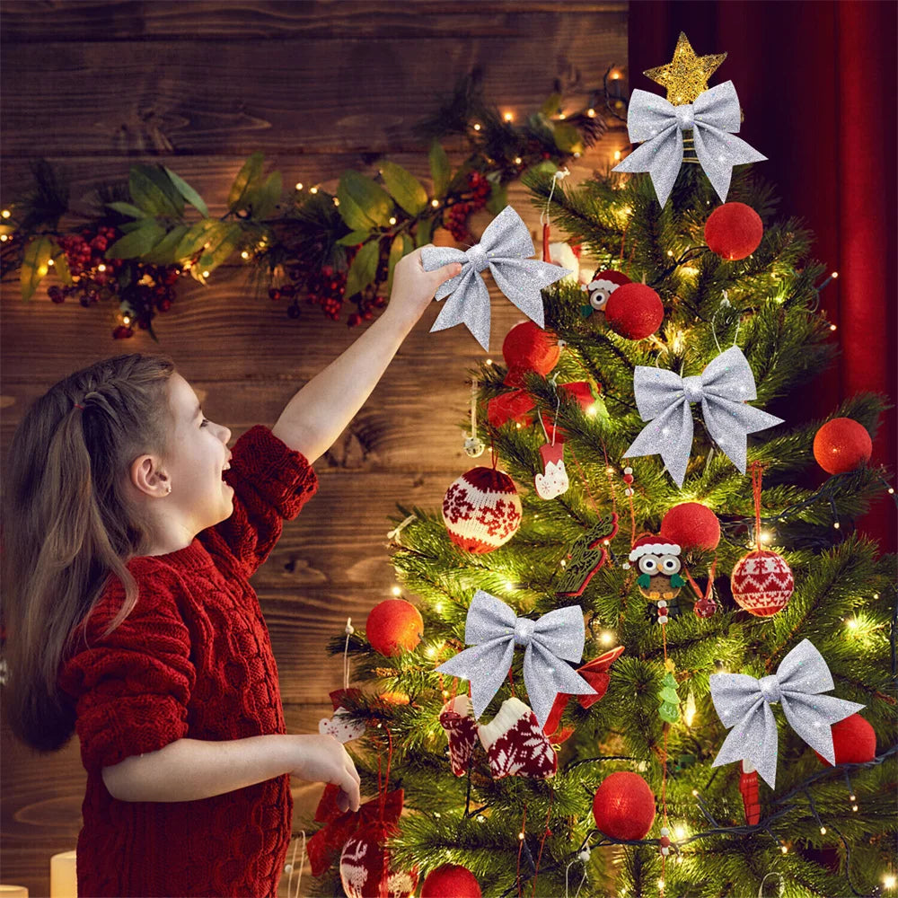 5-Pack 14cm Sparkling Bow Christmas Tree Ornaments | DIY Decor Christmas Bow Ornaments Babs