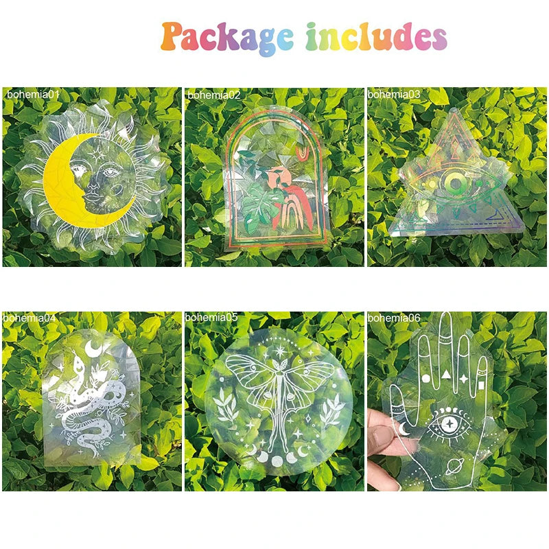 6-Piece Rainbow Suncatcher Window Stickers – PVC Glass Decals Window Suncatcher Stickers Babs Bohemia