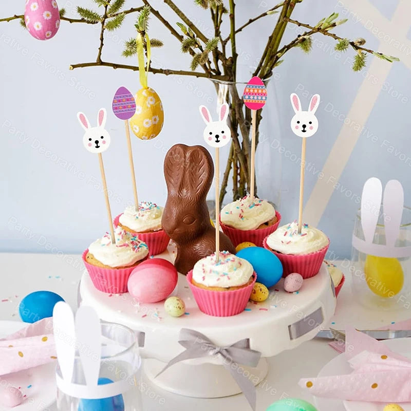100pcs Easter Bamboo Food Picks Rabbit Egg Cupcake Skewers Disposable Food Picks Babs