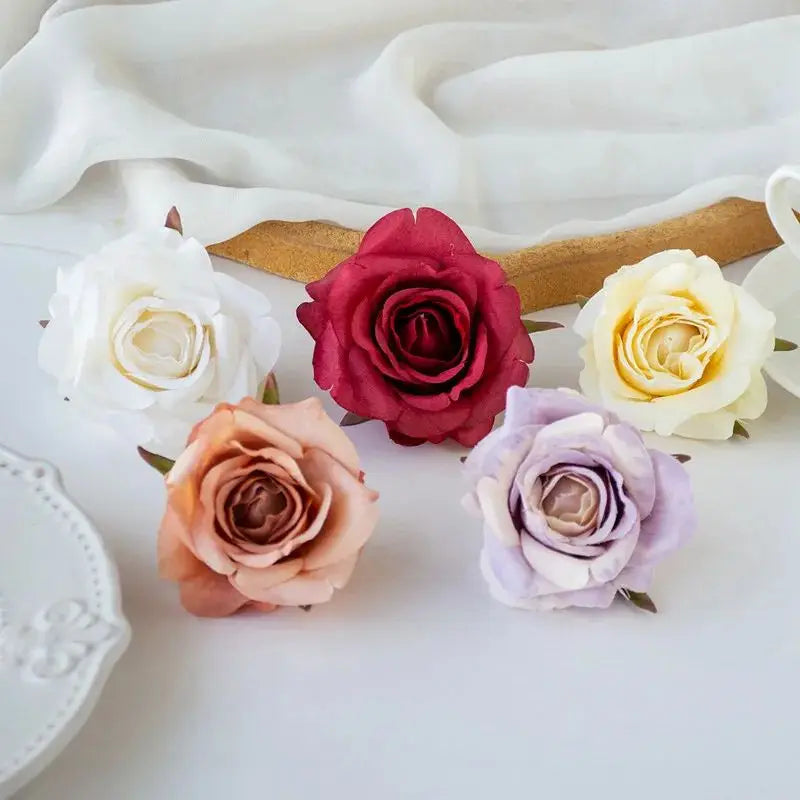 Silk Rose Flower Heads 5/10pcs – Wedding & DIY Decor Artificial Flower Heads Babs