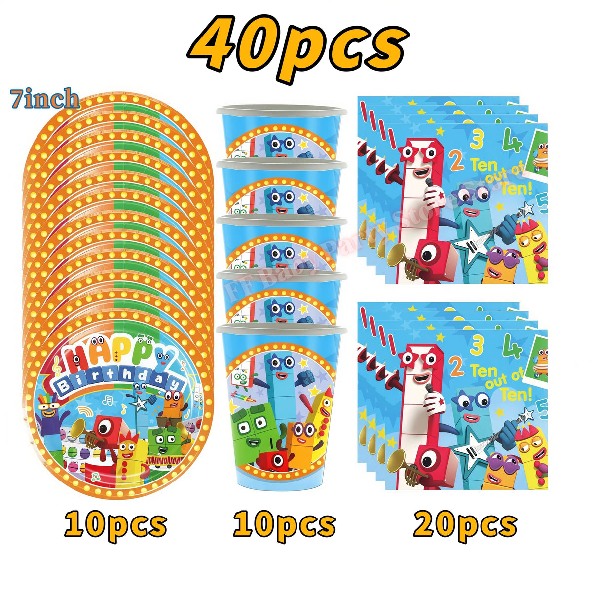 Building Blocks Birthday Party Kit – Plates, Cups, Balloons Party Tableware Kit Babs 40pcs