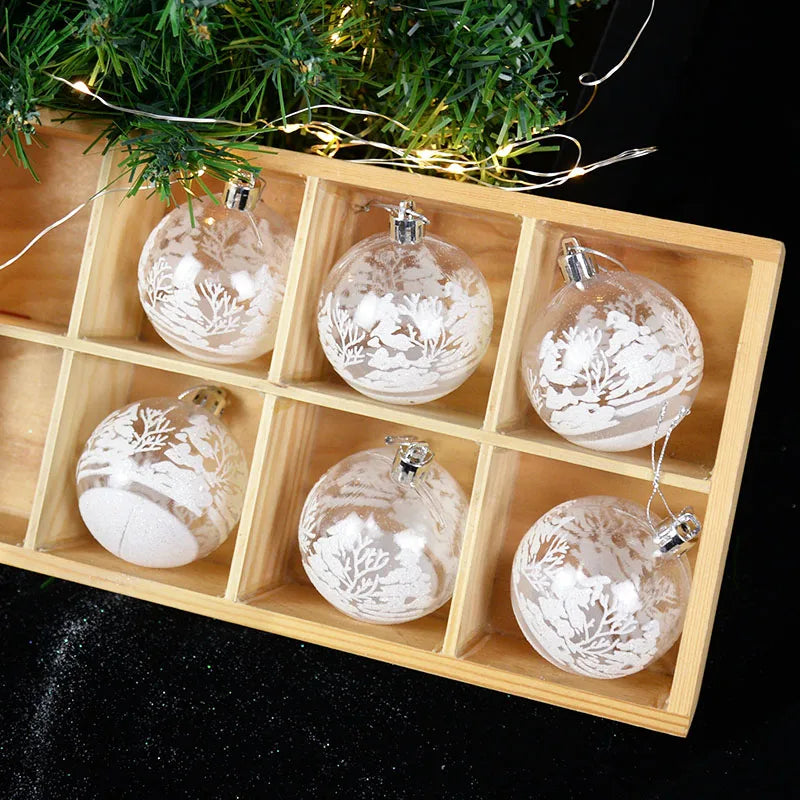 6-Pack Clear Snow Christmas Ball Ornaments 6cm – Tree Baubles Christmas Tree Ornaments Babs