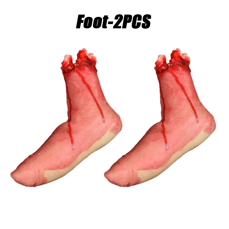 Realistic Halloween Fake Organ Props – Brain Heart Hand Foot Halloween Prop Decoration Babs Feet-2PCS