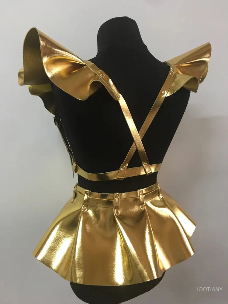 Gothic Holographic PU Belt Skirt – Cosplay & Stage Costume Gothic Costume Belt Babs