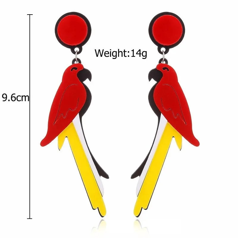 Colorful Parrot Acrylic Drop Earrings – Bird Statement Jewelry Drop Earrings Babs