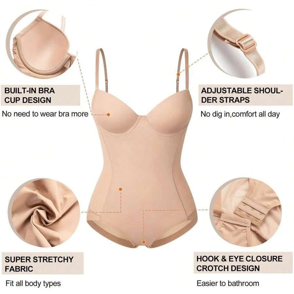 Women's Tummy Control Shapewear Bodysuit with Bra & Crotch Clip Shapewear Bodysuit Babs