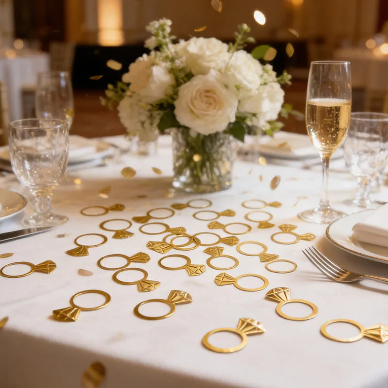 Golden Diamond Ring Confetti for Wedding & Bridal Party (50/100pcs) Party Confetti Decor Babs
