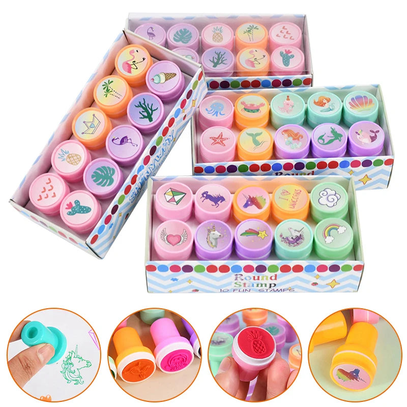 10-Piece Kids Self-Ink Stamps Unicorn Mermaid Party Favors Kids Party Stamps Babs