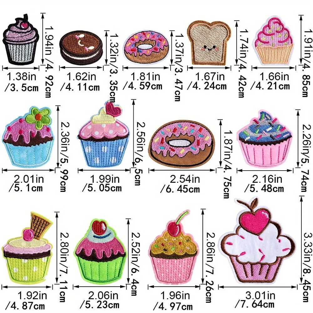 13pc Iron-On Embroidered Cupcake Patches – DIY Fabric Decor Set Embroidered Patch Set Babs